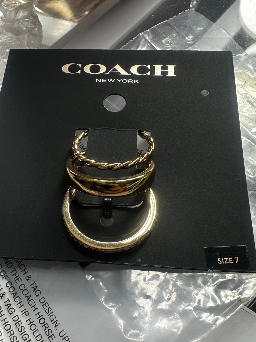 COACH Women's Gold Tone Stacked Ring Set - Size 7